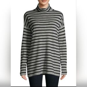 Vince Grey Black Stripe Wool Cashmere Long Sleeve Turtleneck Sweater Essential